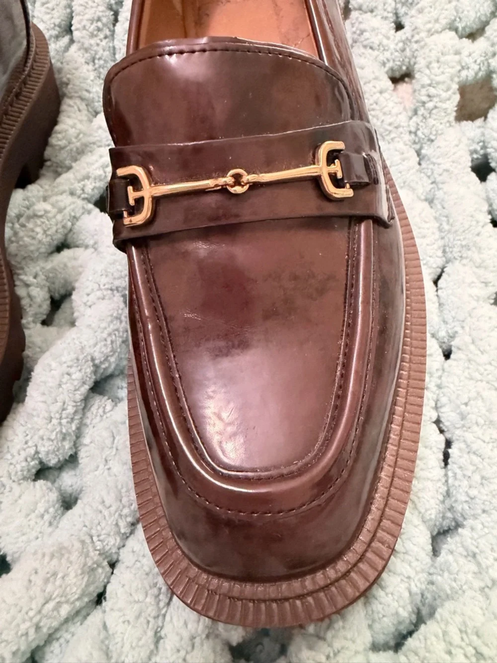 Sam Edelman Brown Patent Leather Lug Sole Loafers - Picture 9 of 17